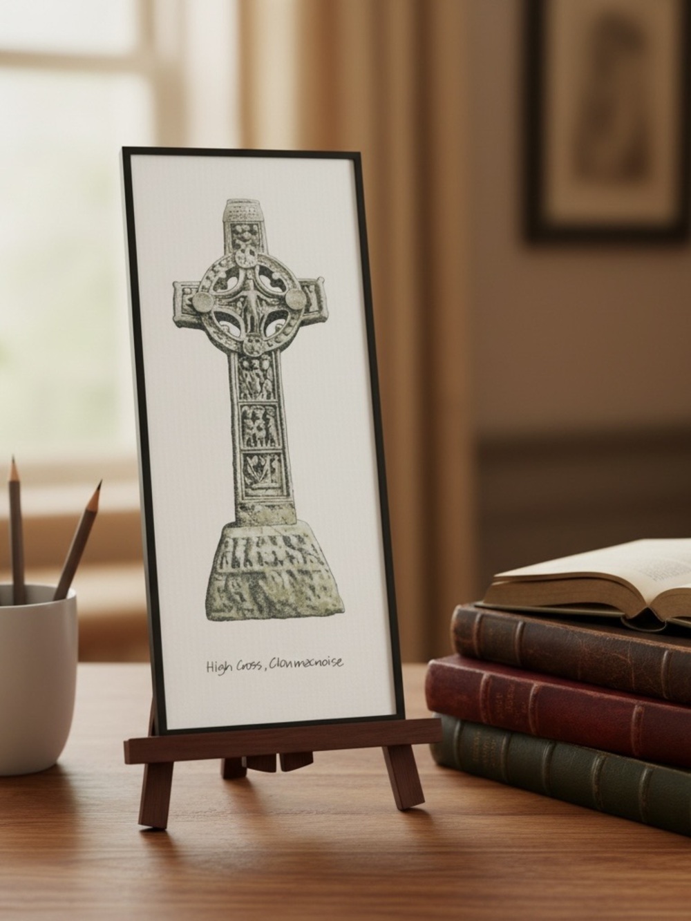 Bothar Bui Studio Framed Celtic Cross Art Print in Dark Metal Frame